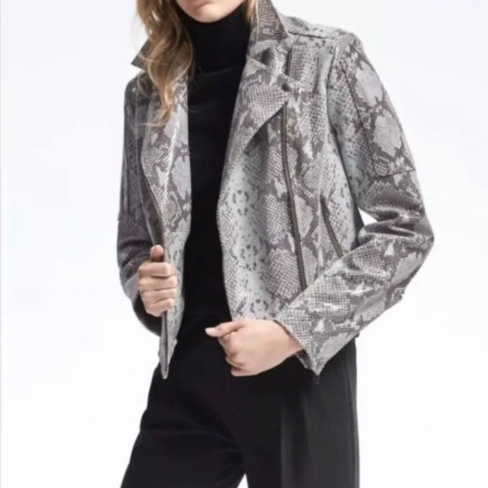 Banana Republic Gray Snake Print Motorcycle Jacket Leather Size Small